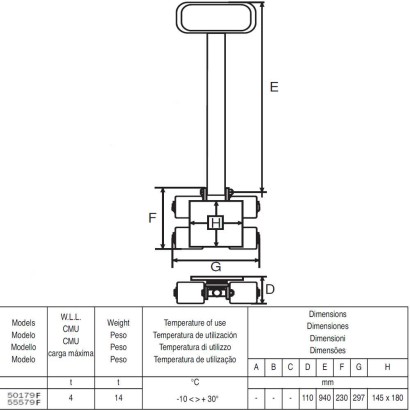 Guida sterzante 4 ruote rulli in nylon t.4 spostamento trasporto industriale movimentazione carichi pesanti voluminosi 050179F