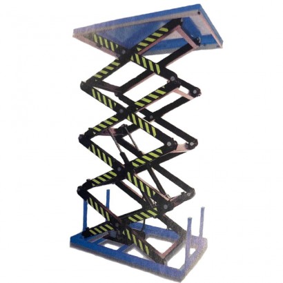 Piattaforma elevatrice elettrica trifase fissa tavolo grande alzata h.max.421cm. quadruplo pantografo cm.170x100 Kg.800 NPF80EF