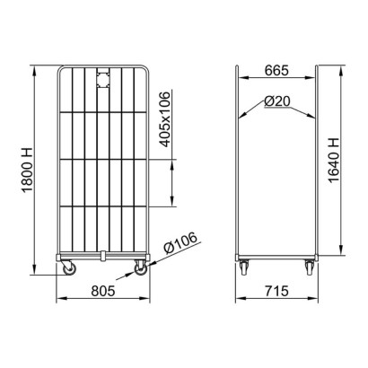 Rollcontainers mm.715x805x1800h adatti nei furgoni grazie all'altezza ridotta o caricati sui camion affiancati a gruppi di 3.