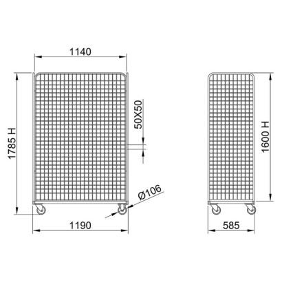 Roll container espositore promozionale 120x60x180h scaffale 3 pareti maglia 5x5 3 ripiani con alzatina supermercati RollPakExpo