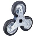 Tre ruote con supporto a stella per trasporti su scale mm.150X40 portata Kg.140 gomma nera disco in ferro con boccola S/EBS150LF