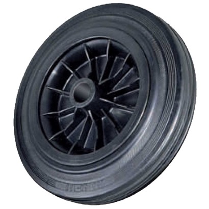 Ruota gomma nera piena d.100x30 disco in plastica con foro passante per carrelli manuali trasporto carichi leggeri Kg.70 SC100F