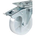 Ruota girevole in nylon bianco ø125 supporto rotante con freno kg.130 spostamento carichi medi industrie alimentari NVPRX125/2F