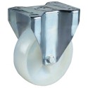 Ruota in nylon bianco ø100 su piastra supporto fisso kg.130 spostamento carrelli carichi medi per industrie alimentari NVFR100F