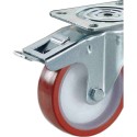 Ruota girevole in nylon rivestimento poliuretano ø125 mozzo rulli supporto rotante con freno per carichi medi Kg.130 NYPRX125/2F