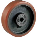 Ruota in ghisa rivestita in poliuretano ø100x30mm cuscinetti a sfere per carichi gravosi Kg.225 per pavimenti irregolari AG100F