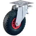 Ruota pneumatica girevole disco in plastica mm.260 supporto rotante freno totale mozzo rulli per carichi medi kg.125 PNPRP260/2F