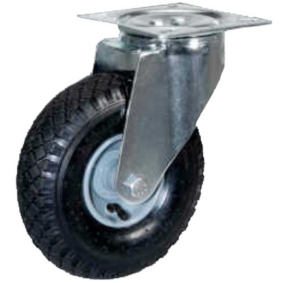 Ruota pneumatica girevole con disco in ferro mm.260x85 supporto rotante mozzo a rulli per carrelli carichi medi kg.175 PNLRP260F