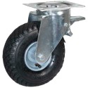 Ruota pneumatica girevole disco ferro mm.260x85 supporto rotante freno totale mozzo a rulli per carichi medi kg.175 PNLRP260/2F