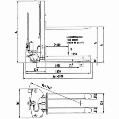 Carrello elevatore a trazione e sollevamento manuale kg.1000 sollevatore a colonna h.cm160 timone sterzante su ruote - N1/S16GF