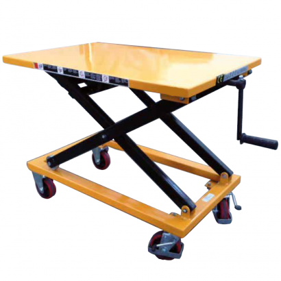 Piattaforma elevatrice a pantografo semplice carrello piano lavoro cm.95x60 sollevamento tavolo a manovella cm.100 kg.300 NP30RF