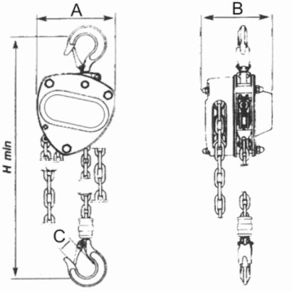 Paranco manuale professionale catena mt.3 sollevatore leggero compatto sicuro portata kg.250 sollevamento carichi - NPA25F