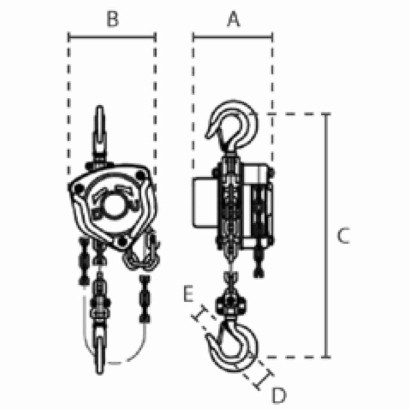 Paranco manuale verniciato di nero per teatri e fiere kg. 250 dotato di m.3 di catena di carico e di manovra. - DB.0.06400250F
