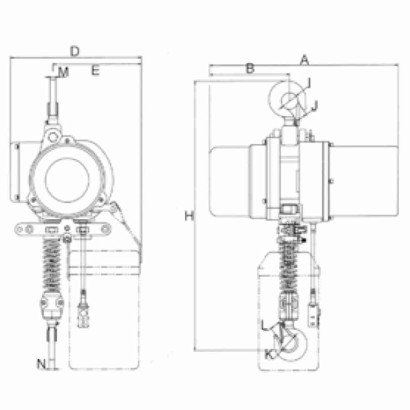 Paranco elettrico trifase a catena per sollevamento portata kg. 200 alzata m.3 freno automatico e limitatore di carico NPAE20F