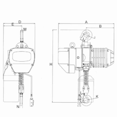 Paranco elettrico trifase a catena per sollevamento portata kg. 5000 alzata m.3 freno automatico e limitatore di carico NPAE500F