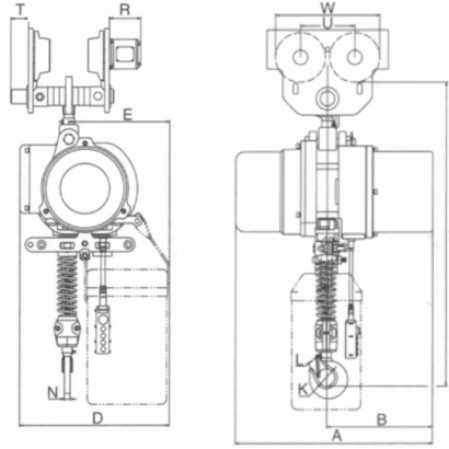 Paranco elettrico trifase carrello a traslazione elettrica portata kg 1000 alzata m.3 freno automatico e limitatore di carico