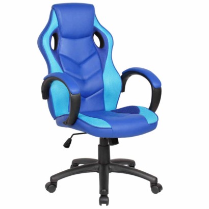 Sedia poltrona gaming adulto alzata a gas girevole con rotelle e braccioli morbida imbottitura las vegas blu azzurra GA9381NAF
