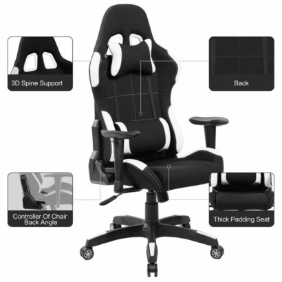 Sedia poltrona gaming adulto alzata a gas girevole con rotelle ergonomica braccioli regolabili schienale reclinabile GA7001WF