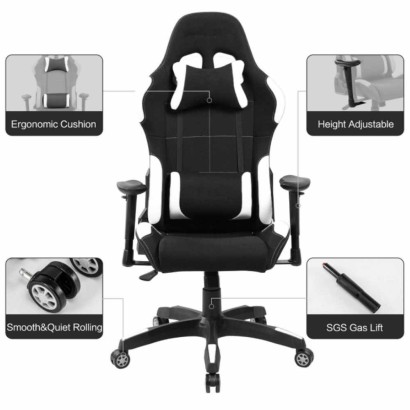 Sedia poltrona gaming adulto alzata a gas girevole con rotelle ergonomica braccioli regolabili schienale reclinabile GA7001WF