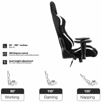 Sedia poltrona gaming adulto alzata a gas girevole con rotelle ergonomica braccioli regolabili schienale reclinabile GA7001WF