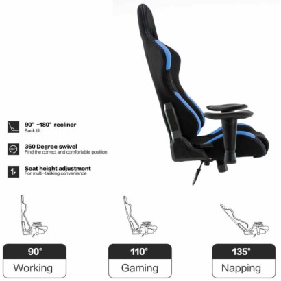 Sedia poltrona gaming adulto alzata a gas girevole con rotelle ergonomica braccioli regolabili schienale reclinabile GA7001BF