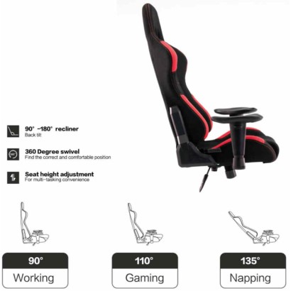 Sedia poltrona gaming adulto alzata a gas girevole con rotelle ergonomica braccioli regolabili schienale reclinabile GA7001RF
