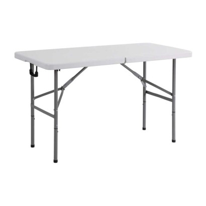 Tavolo rettangolare salvaspazio gambe acciaio e piano resina bianco pieghevoli cm.122x61xh74 catering campeggio giardini CZ122FF