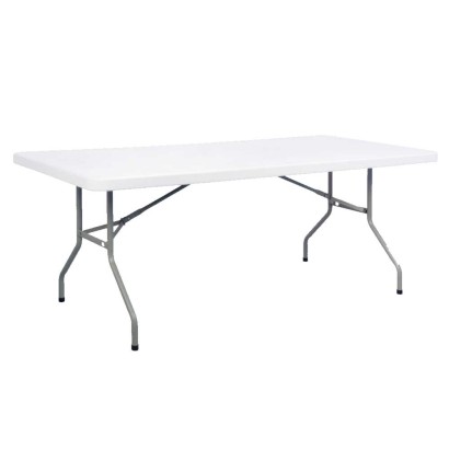 Tavolo rettangolare salvaspazio gambe acciaio pieghevoli piano resina bianco fisso 200x90xh74 catering campeggio giardino CZ200F