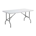 Tavolo rettangolare salvaspazio gambe acciaio pieghevoli piano resina bianco fisso 153x76xh74 catering campeggio giardino CZ152F
