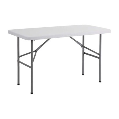 Tavolo rettangolare salvaspazio gambe acciaio pieghevoli piano resina bianco fisso 122x62xh74 catering campeggio giardino CZ122F