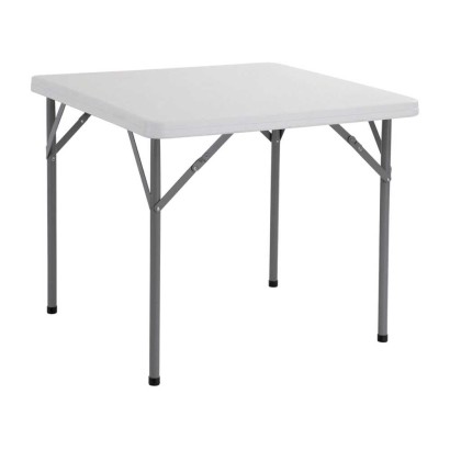 Tavolo quadrato salvaspazio gambe acciaio pieghevoli e piano resina bianco fisso cm.86x86xh74 catering campeggio giardino CZ86F
