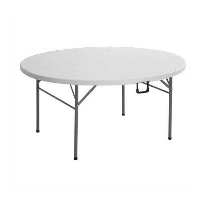 Tavolo circolare tondo salvaspazio gambe acciaio pieghevoli e piano resina bianco fisso cm.154xh74 per catering giardini CZ154F