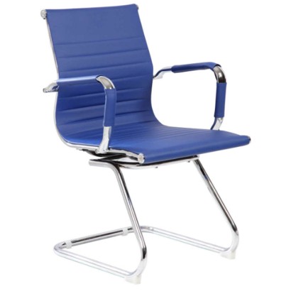 Sedia poltrona per sala d'attesa per riunione con rivestimento in PU blu struttura acciaio cromato con braccioli Dallas HC9813GF