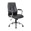 Poltrona sedia direzionale nera casa ufficio rivestita PU razza braccioli acciaio ruote altezza regolabile New York E9349MKF