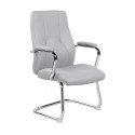 Poltrona sedia riunione attesa ufficio rivestita PU imbottito grigio struttura base braccioli acciaio cromato New York E9349GGF
