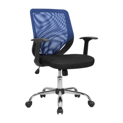 Sedia poltrona direzionale girevole regolabile seduta tessuto nero schienale rete traspirante blu braccioli ruote Tucson W095BF
