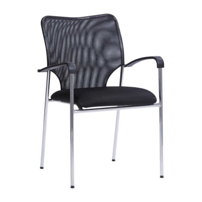 Sedia attesa meeting ufficio impilabile 4 gambe da scrivania tessuto rete nera e braccioli struttura acciaio Cleveland W1008G-KF