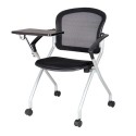Sedia attesa conferenze impilabile acciaio grigio gambe ruote pieghevole schienale rete nera braccioli tavoletta Phoenix B203NF