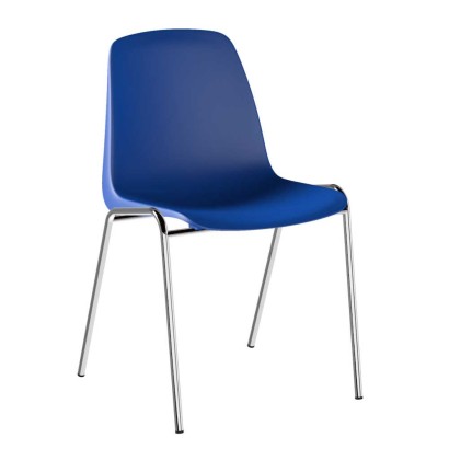 Set 5 sedie attesa impilabili ufficio conferenze scocche blu scuro polipropilene strutture acciaio cromato Verona 5XV301CR-BSF