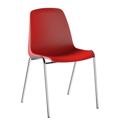 Set 5 sedie attesa impilabili ufficio conferenze scocche rosso vivo polipropilene strutture acciaio cromato Verona 5XV301CR-RVF