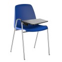 Set 5 sedie attesa impilabili scocche blu scuro polipropilene tavolette nere destra strutture acciaio cromo Verona 5XV501CRT-BSF
