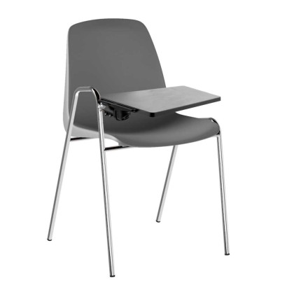 Set 5 sedie attesa impilabili scocche grigio chiaro polipropilene tavolette nere dx strutture acciaio cromo Verona 5XV501CRT-GPF