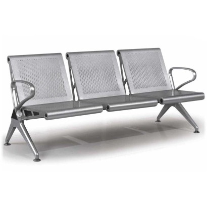 Panca attesa 3 posti molto robusta acciaio microforato antiruggine grigia gambe braccioli acciaio per studi aeroporti SJ670G-3F