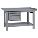 Banco da lavoro mm.1500x750x900h piano superiore inferiore in ferro una cassettiera 3 cassetti per arredo officine BM15001CRA3CF