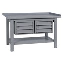 Banco da lavoro mm.2000x750x900h piano superiore inferiore in ferro una cassettiera 3 cassetti per arredo officine BM20002CRE3CF