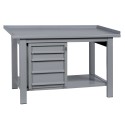 Banco da lavoro mm.1500x750x900h piano superiore inferiore in ferro una cassettiera 4 cassetti per arredo officine BM15001CRA4CF