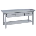 Banco tavolo postazione lavoro cm.200x75x90h piano superiore inferiore in ferro 3 cassetti arredo officine utensilerie BM20003CF