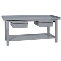 Banco tavolo postazione lavoro cm.200x75x90h piano superiore inferiore in ferro 2 cassetti arredo officine utensilerie BM20002CF
