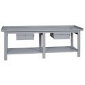 Banco tavolo postazione lavoro cm.300x75x90h piano superiore inferiore in ferro 2 cassetti arredo officine utensilerie BM30002CF