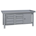 Tavolo banco da lavoro 200x75x90h piano superiore ed inferiore in ferro 1 armadietto 2 cassettiera 4 cassetti BM20002CRE4C+1ARMF
